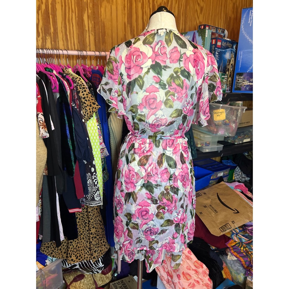 Lasoie SILK Pink Floral Rose Flutter Sleeve Nightgown 2 Piece Lingerie VTG L - Picture 7 of 12